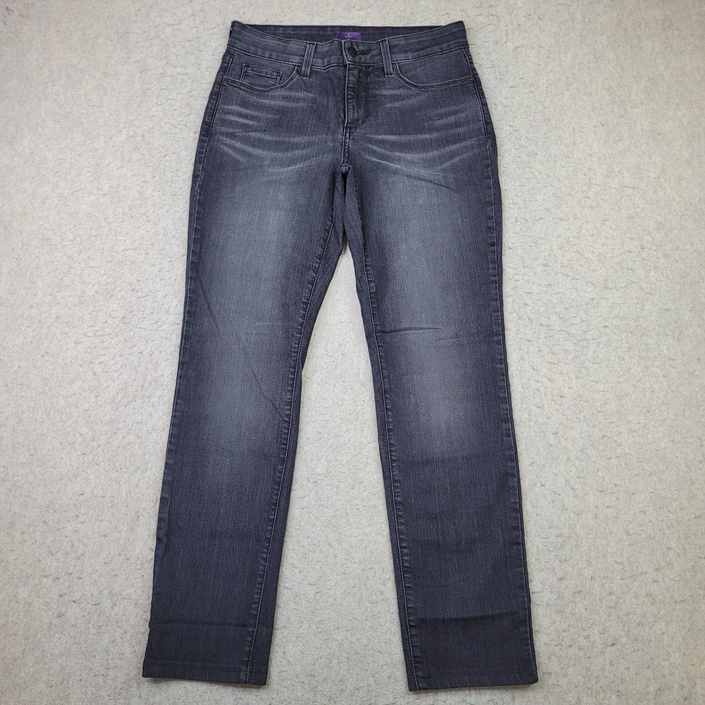 NYDJ Jegging Jeans Womens 4 Black Distressed Mid‎ Rise Made in USA Lift Tuck